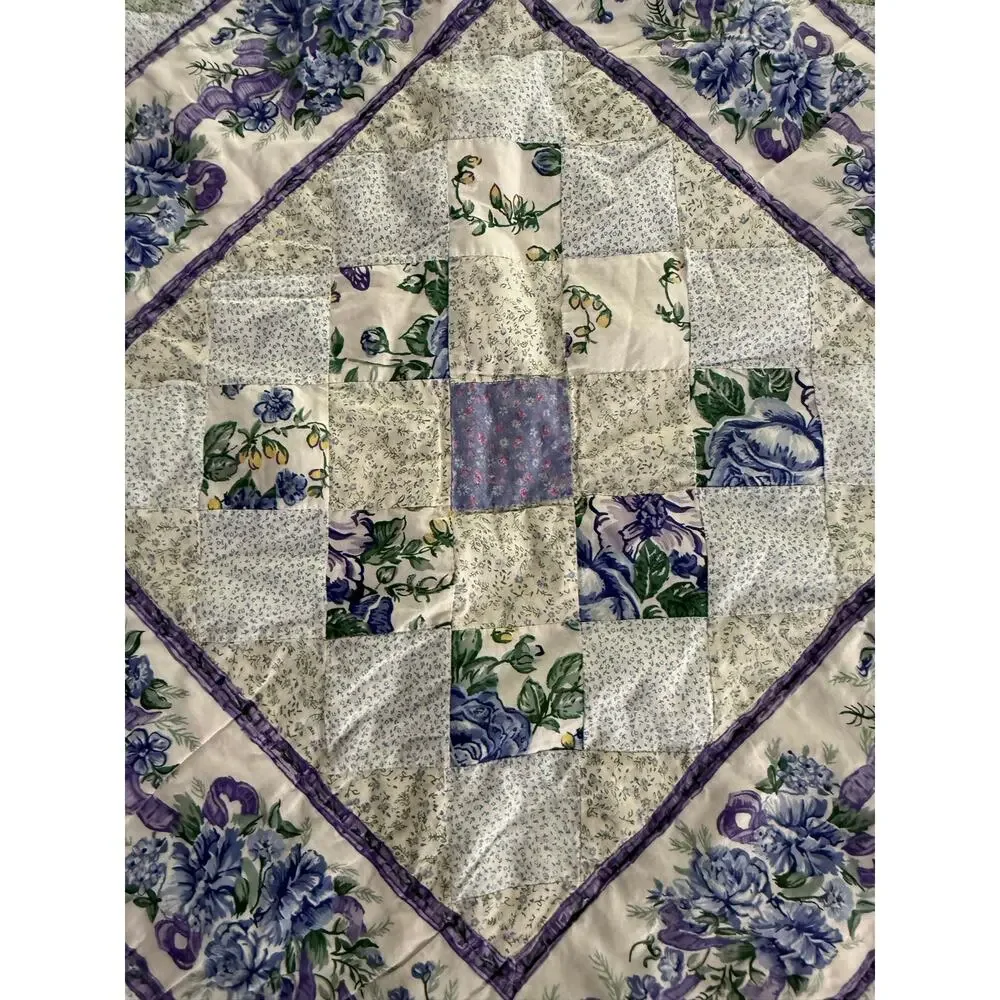 Around the World Grandmacore Handmade Lavender and Green Twin Quilt